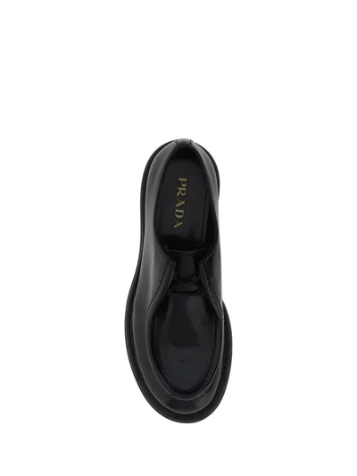 Prada Brushed Leather Lace-up Shoes Lace Up Shoes Black In Black