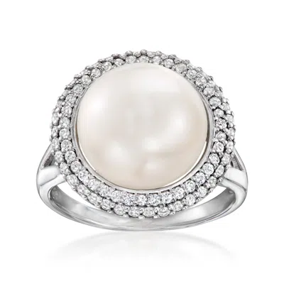 Ross-simons 12-12.5mm Cultured Pearl And . White Topaz Ring In Sterling Silver In White