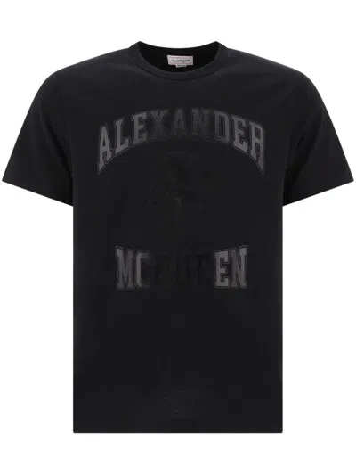 Shop Alexander Mcqueen Cotton T-shirt With Front Logo And Skull Print In Black