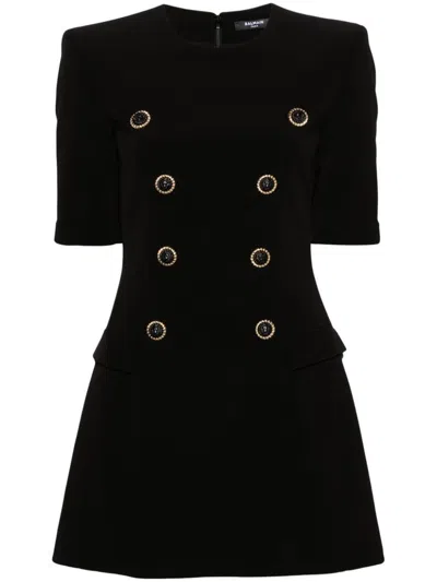 Shop Balmain Tailored Short Dress In Viscose With A Fitted Waist In Black