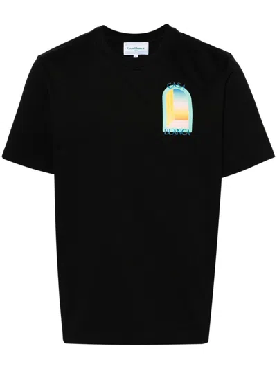 Shop Casablanca Cotton T-shirt With Front And Back Print In Black