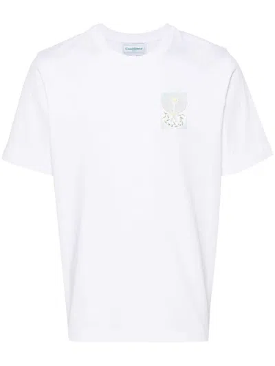 Shop Casablanca Cotton T-shirt With Front Tennis Print And Back Print In White