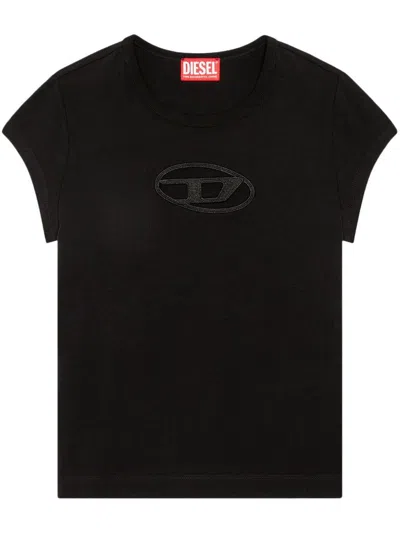 Shop Diesel T-angie T-shirt In Stretch Cotton With Cut-out Front Logo In Black