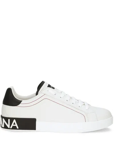 Shop Dolce & Gabbana Low-top Calf Leather Sneakers With Logo Patch In Black