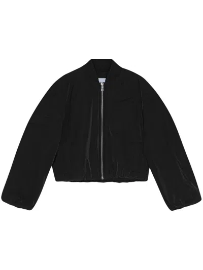 Shop Ganni Bomber Jacket With Low Shoulder Sleeves In Recycled Fabric In Black