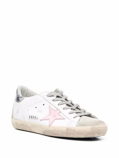 Shop Golden Goose White Super-star Sneakers In Calf Leather With Silver Heel In Bianco E Argento