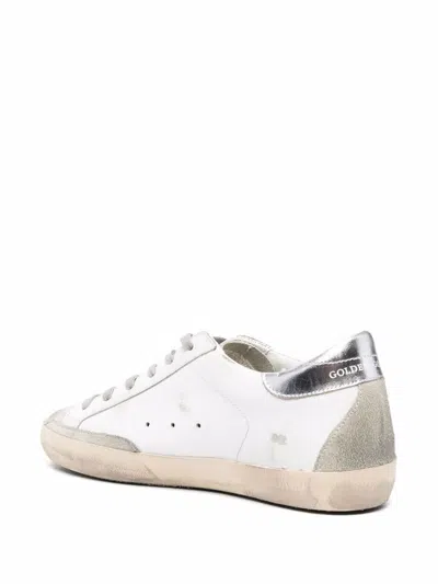 Shop Golden Goose White Super-star Sneakers In Calf Leather With Silver Heel In Bianco E Argento