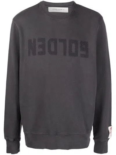 Shop Golden Goose Crew Neck Cotton Sweatshirt With Front Logo Print In Grey