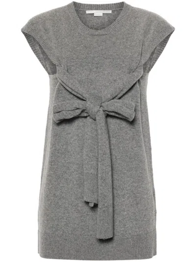 Shop Stella Mccartney Knit Top In Recycled Cashmere And Wool With Front Bow In Grey