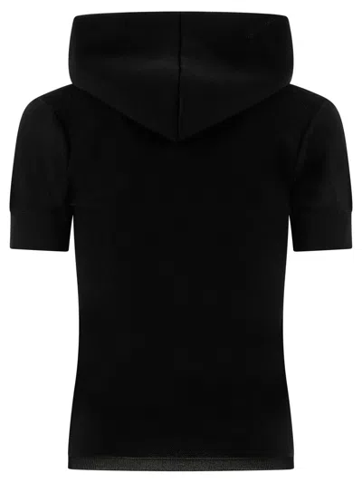 Shop Alaïa Pique Knit Hooded Top In Black