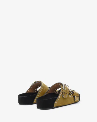 Isabel Marant Beige Suede Sandals With Decorative Buckles In Black