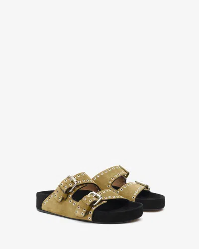 Isabel Marant Beige Suede Sandals With Decorative Buckles In Black