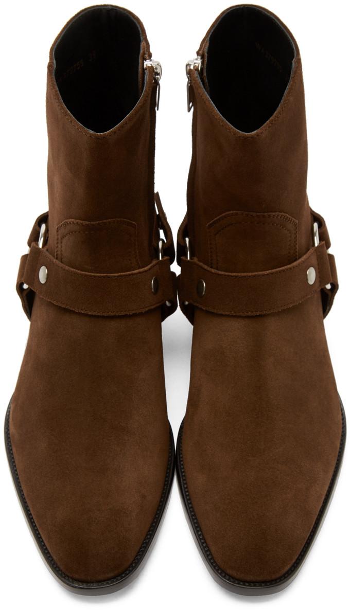 saint laurent wyatt suede harness boots