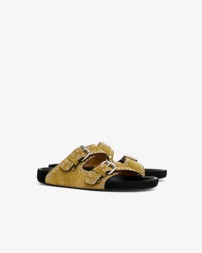 Isabel Marant Beige Suede Sandals With Decorative Buckles In Black