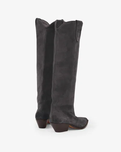 Isabel Marant Denvee Suede Cowboy Boots In Faded Black