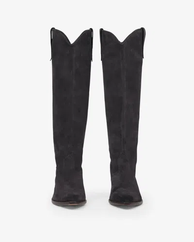 Isabel Marant Denvee Suede Cowboy Boots In Faded Black