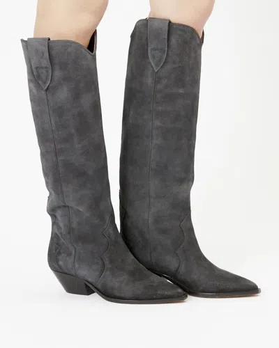 Isabel Marant Denvee Suede Cowboy Boots In Faded Black