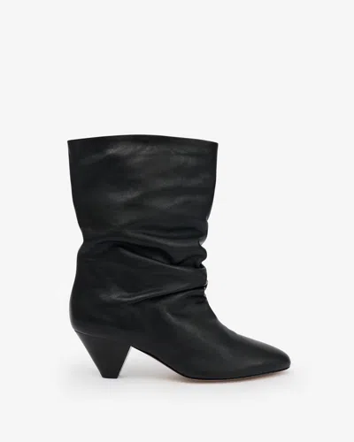 Isabel Marant Dalby Black Ankle Boots With Cone Heel And Gathered Details In Leather Woman