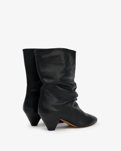 Isabel Marant Dalby Black Ankle Boots With Cone Heel And Gathered Details In Leather Woman