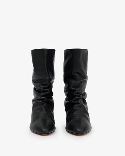 Isabel Marant Dalby Black Ankle Boots With Cone Heel And Gathered Details In Leather Woman