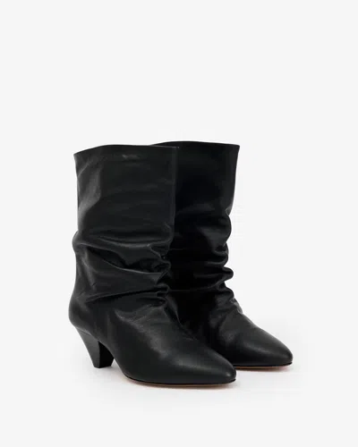 Isabel Marant Dalby Black Ankle Boots With Cone Heel And Gathered Details In Leather Woman