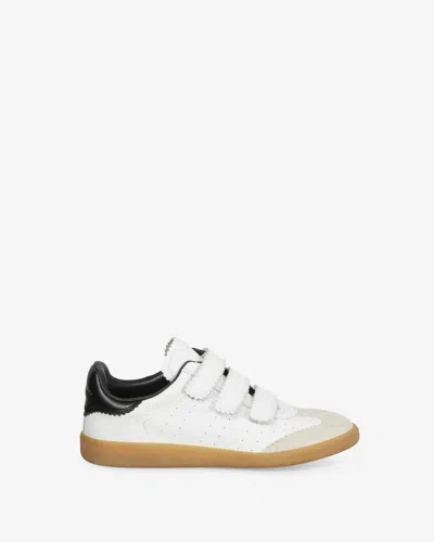 Isabel Marant Beth Logo Velcro Straps In White Leather And Suede