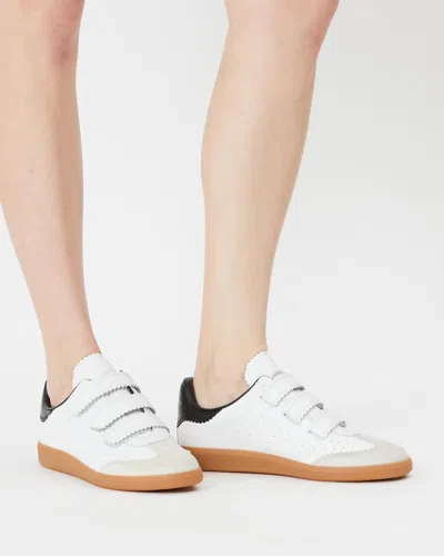Isabel Marant Beth Logo Velcro Straps In White Leather And Suede