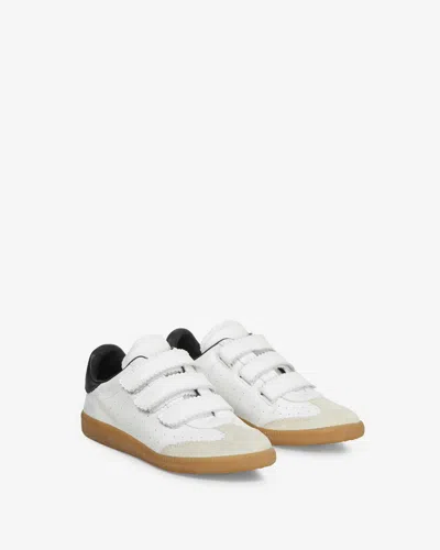 Isabel Marant Beth Logo Velcro Straps In White Leather And Suede