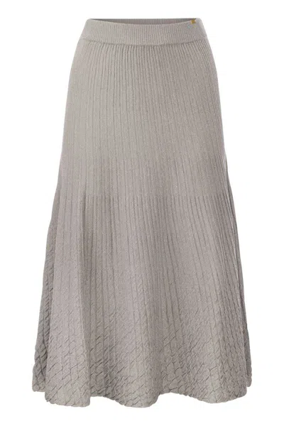 Shop Elisabetta Franchi Metallised Viscose Midi Skirt In Grey