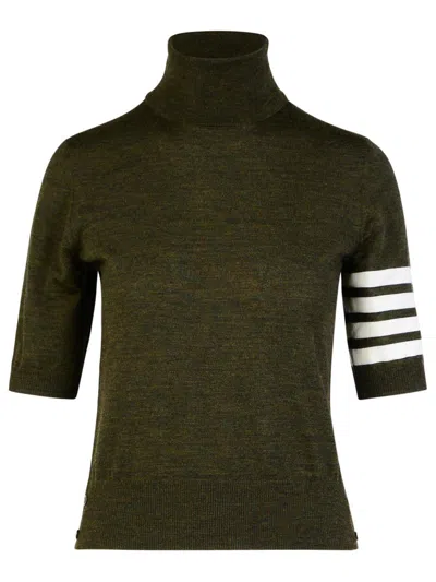 Shop Thom Browne '4-bar' Green Wool Turtleneck Sweater