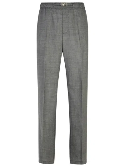 Versace Tapered-leg Houndstooth Wool Pants In Grey