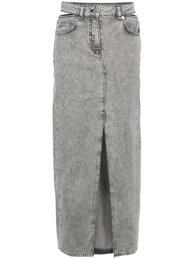 Shop Iro Finji Denim Long Skirt In Grey