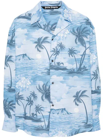 Shop Palm Angels Shirts In Indigo Blu