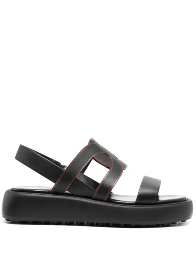 Shop Tod's Leather Platform Sandals In Black