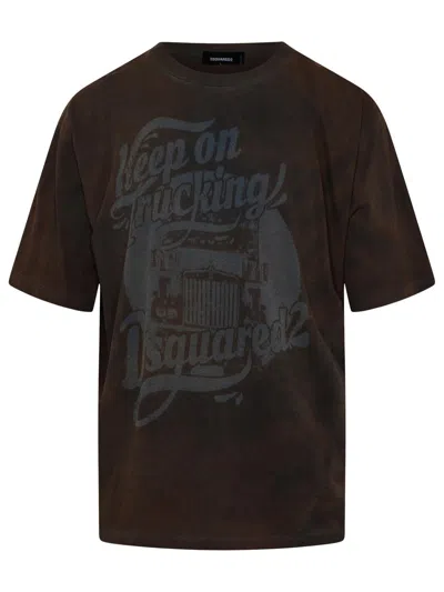 Shop Dsquared2 Brown Cotton T-shirt Man