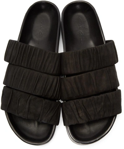 Shop Rick Owens Black Leather Granola Sandals