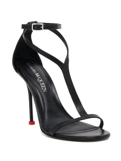 Shop Alexander Mcqueen Leather Heel Sandals In Black