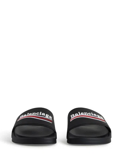 Shop Balenciaga Political Campaign Logo Pool Slides In Black