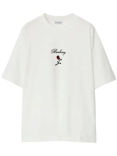 Shop Burberry "rose" Cotton T-shirt In White