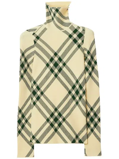 Shop Burberry Check Turtle-neck Sweater In Beige