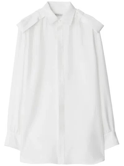 Shop Burberry Long-sleeve Silk Shirt In White