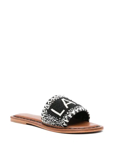 De Siena Shoes Bead-embellished Leather Sandals In Black