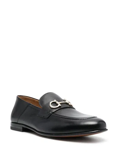 Shop Ferragamo Salvatore  Gancini Leather Loafers In Black