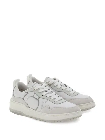 Shop Ferragamo Salvatore  Gancini Leather Sneakers In White