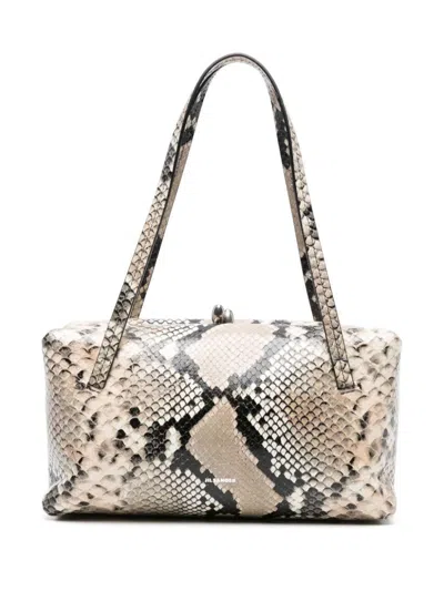 Shop Jil Sander Goji Medium Leather Handbag In Beige