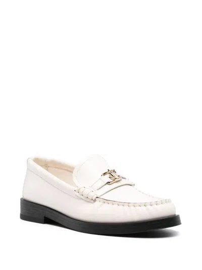 Shop Jimmy Choo "addie" Leather Loafers In White