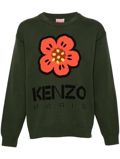 Shop Kenzo Boke Flower Cotton Sweater In Kaki