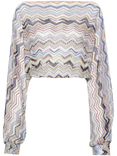 Shop Missoni Zigzag Pattern Cropped Top In Blue