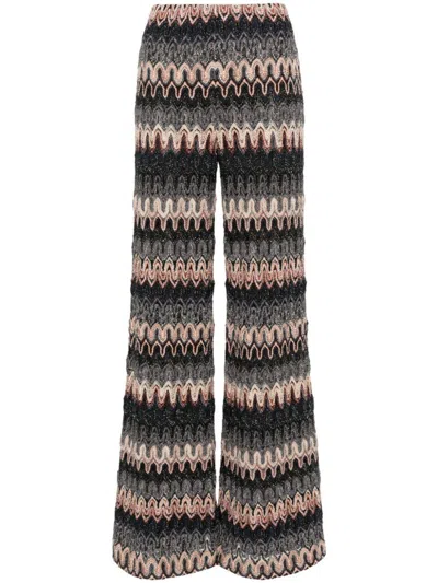 Shop Missoni Zigzag Pattern Flared Trousers In Multicolour