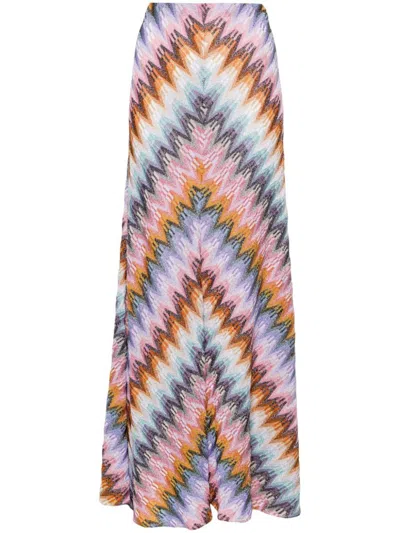 Shop Missoni Zigzag Pattern Long Skirt In Multicolour